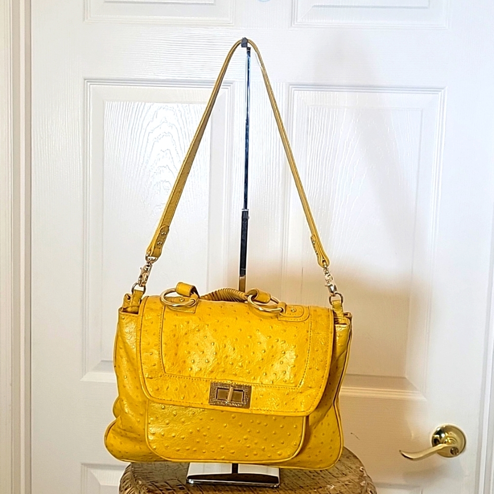 Rebecca Minkoff yellow ostrich shoulder bag 12x13.5x3